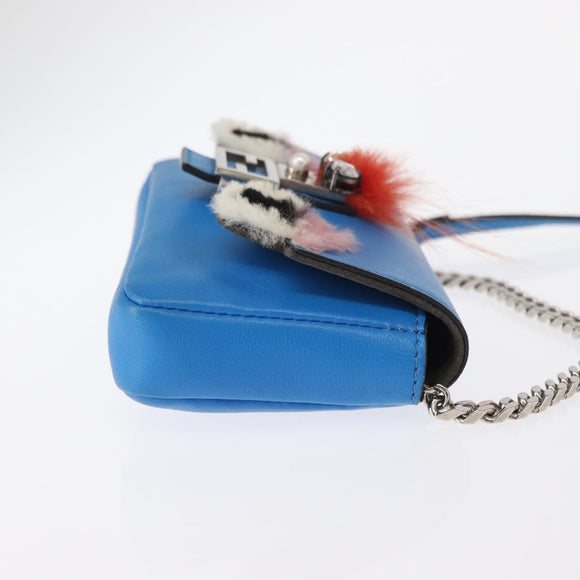 FENDI Micro Bucket Monster Umhängetasche Leder 2way Blau Silber Auth bs30913