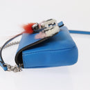 FENDI Micro Bucket Monster Umhängetasche Leder 2way Blau Silber Auth bs30913-4