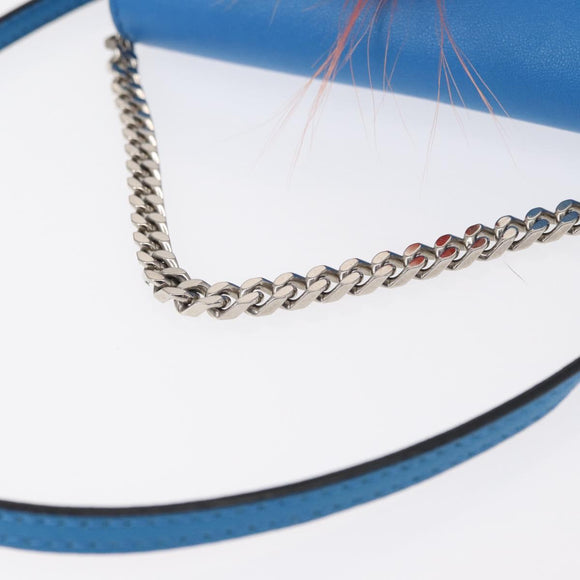 FENDI Micro Bucket Monster Umhängetasche Leder 2way Blau Silber Auth bs30913