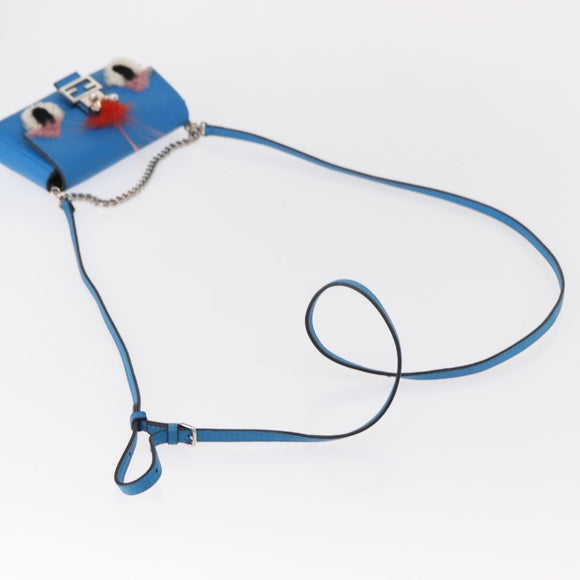 FENDI Micro Bucket Monster Shoulder Bag Leather 2way Blue Silver Auth bs30913