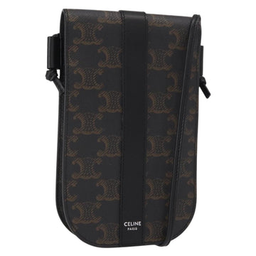CELINE Triomphe Macadam Canvas Phone Pouch PVC Black Auth bs30914
