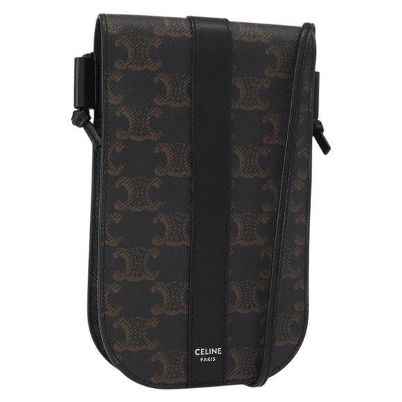 CELINE Triomphe Macadam Canvas Phone Pouch PVC Black Auth bs30914