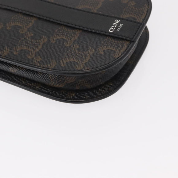CELINE Triomphe Macadam Canvas Phone Pouch PVC Black Auth bs30914