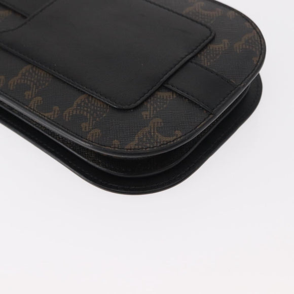CELINE Triomphe Macadam Canvas Phone Pouch PVC Black Auth bs30914