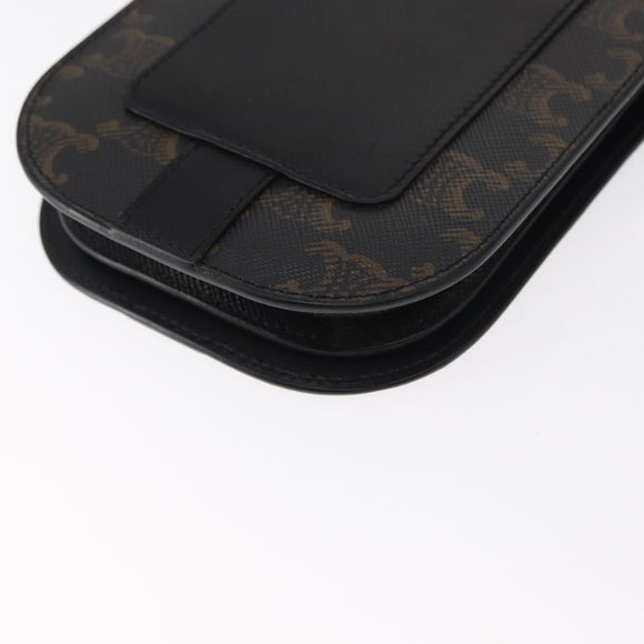 CELINE Triomphe Macadam Canvas Phone Pouch PVC Black Auth bs30914