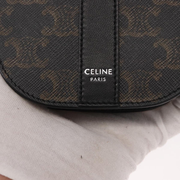 CELINE Triomphe Macadam Canvas Phone Pouch PVC Black Auth bs30914
