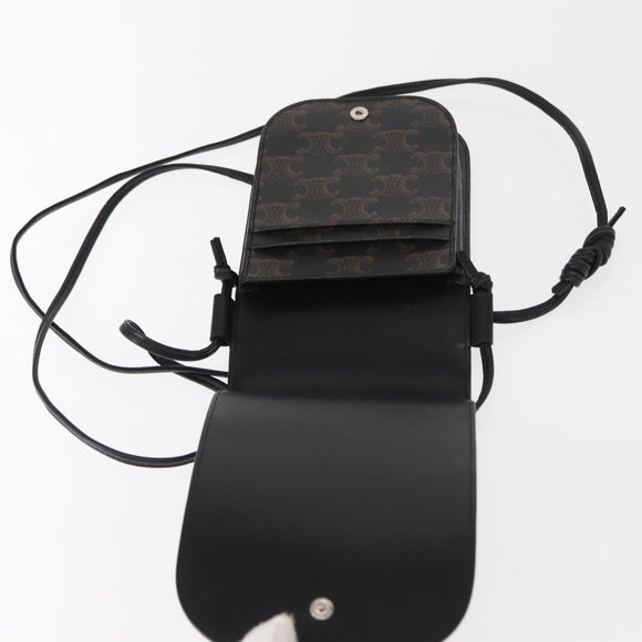 CELINE Triomphe Macadam Canvas Phone Pouch PVC Black Auth bs30914