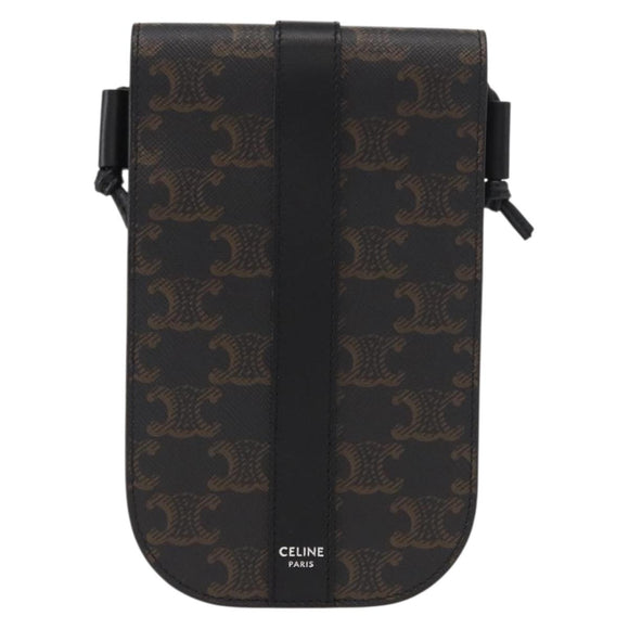 CELINE Triomphe Macadam Canvas Phone Pouch PVC Black Auth bs30914