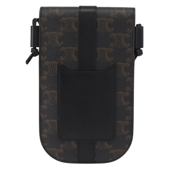 CELINE Triomphe Macadam Canvas Phone Pouch PVC Black Auth bs30914