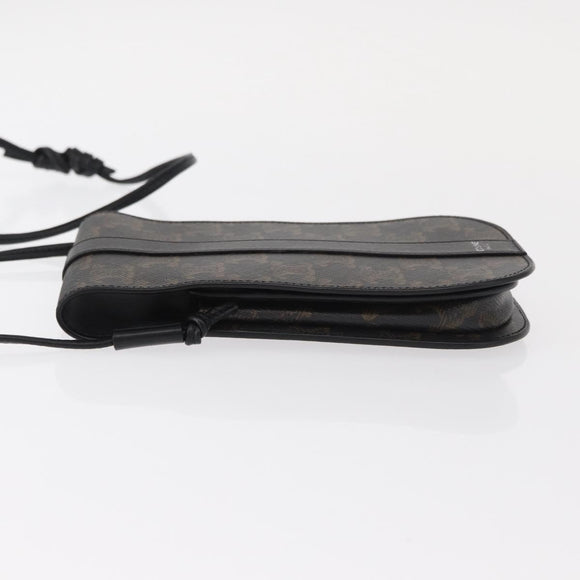 CELINE Triomphe Macadam Canvas Phone Pouch PVC Black Auth bs30914