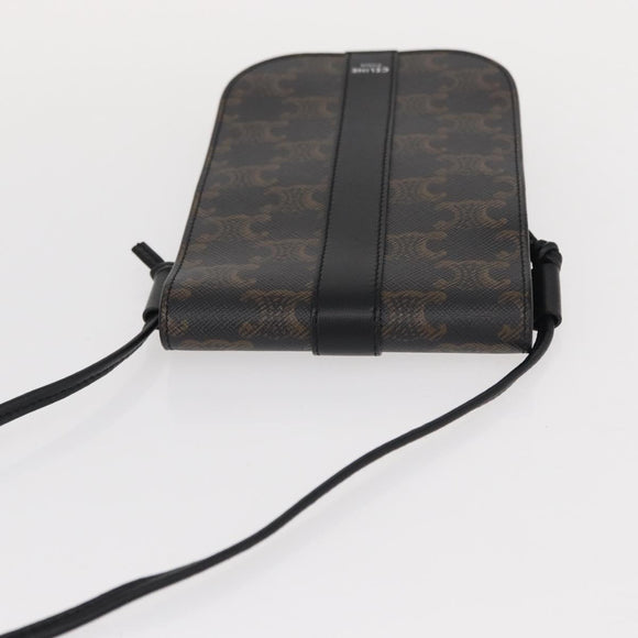 CELINE Triomphe Macadam Canvas Phone Pouch PVC Black Auth bs30914