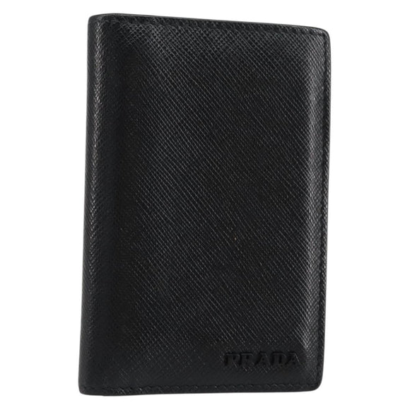 PRADA Card Case Safiano leather Black Auth bs30916