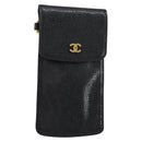 CHANEL COCO Mark Pouch Caviar Skin Black Gold CC Auth bs30918-1