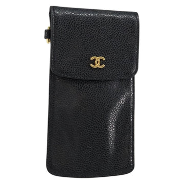 CHANEL COCO Mark Pouch Caviar Skin Black Gold CC Auth bs30918