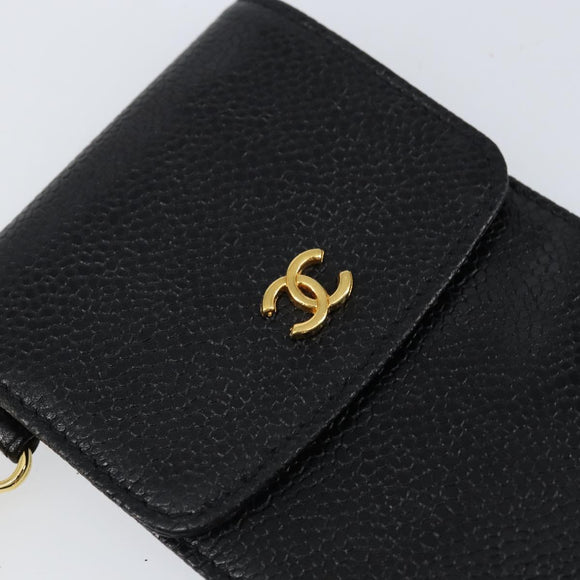 CHANEL COCO Mark Pouch Caviar Skin Black Gold CC Auth bs30918