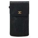 CHANEL COCO Mark Pouch Caviar Skin Black Gold CC Auth bs30918-13