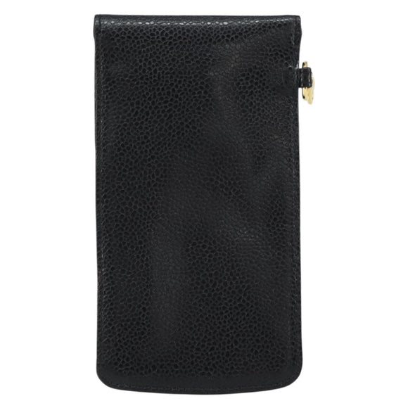 CHANEL COCO Mark Pouch Caviar Skin Black Gold CC Auth bs30918