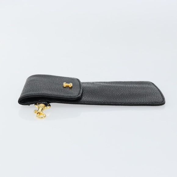 CHANEL COCO Mark Pouch Caviar Skin Black Gold CC Auth bs30918
