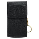 CHANEL Pouch Caviar Skin Black Gold CC Auth bs30919-13