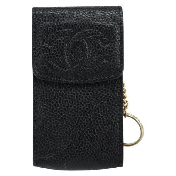 CHANEL Pouch Caviar Skin Black Gold CC Auth bs30919