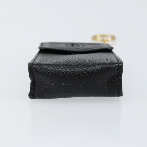 CHANEL Pouch Caviar Skin Black Gold CC Auth bs30919