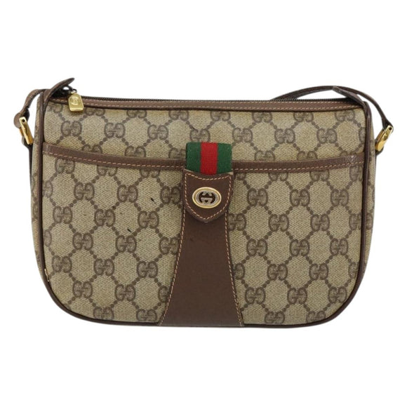 GUCCI GG Supreme Web Sherry Line Bag PVC Beige Gold 89 02 032 Auth bs30923