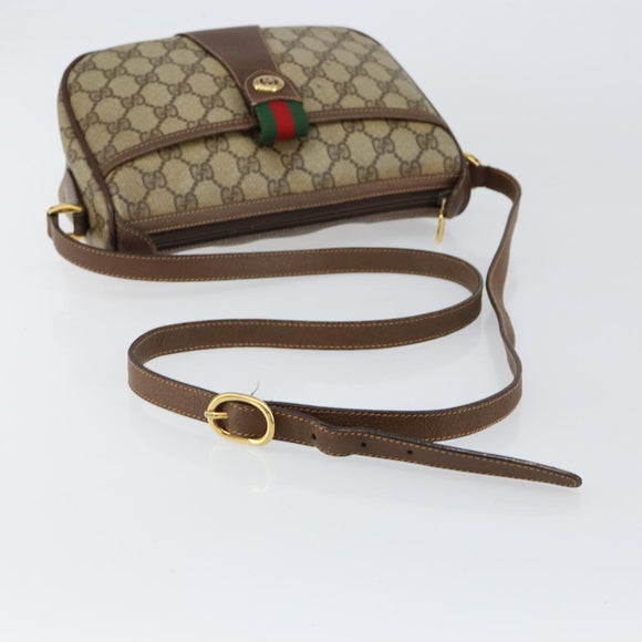 GUCCI GG Supreme Web Sherry Line Bag PVC Beige Gold 89 02 032 Auth bs30923