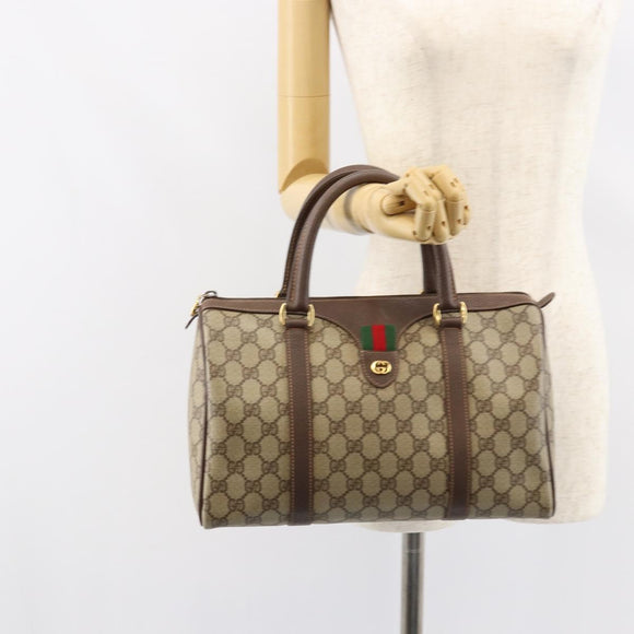 GUCCI GG Supreme Web Sherry Line Bag PVC Beige Gold 40 02 007 Auth bs30926