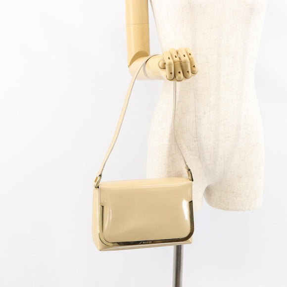 GUCCI Shoulder Bag Patent leather Beige Gold 007 2113 0278 Auth bs30927