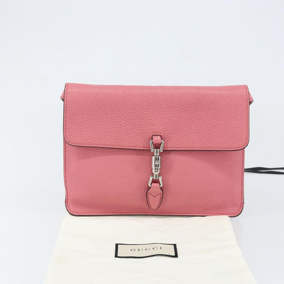 GUCCI New Jackie Shoulder Bag Leather Pink Silver Auth bs30932