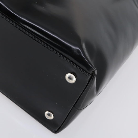 GUCCI Hand Bag Enamel 2way Black Silver Auth bs30934