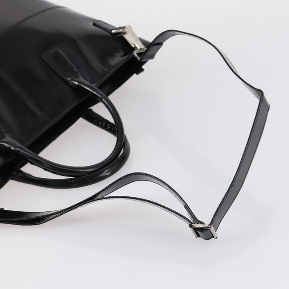 GUCCI Hand Bag Enamel 2way Black Silver Auth bs30934