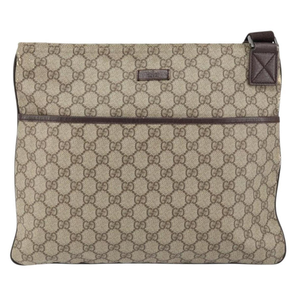 GUCCI GG Supreme Shoulder Bag PVC Leather Beige Silver 141198 Auth bs30937