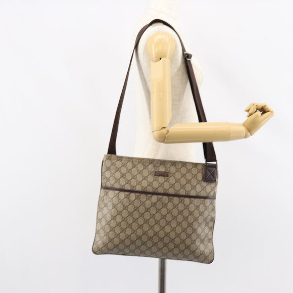 GUCCI GG Supreme Shoulder Bag PVC Leather Beige Silver 141198 Auth bs30937