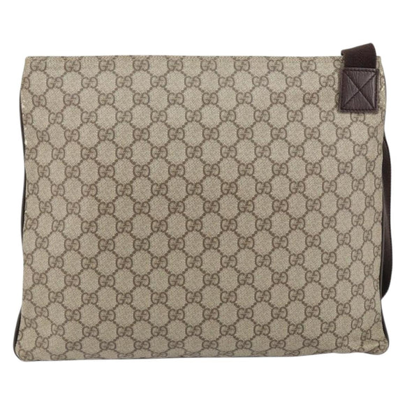 GUCCI GG Supreme Shoulder Bag PVC Leather Beige Silver 141198 Auth bs30937