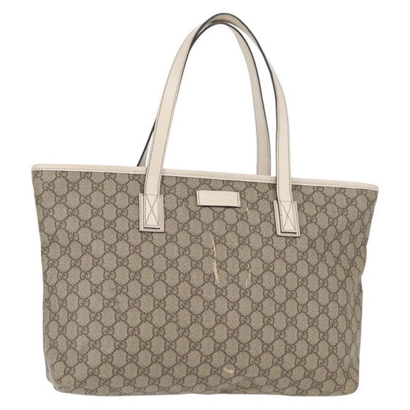 GUCCI GG Supreme Tragetasche PVC Beige Silber 211137 Auth bs30938