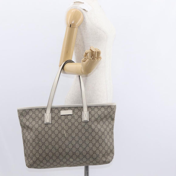 GUCCI GG Supreme Tote Bag PVC Beige Silver 211137 Auth bs30938