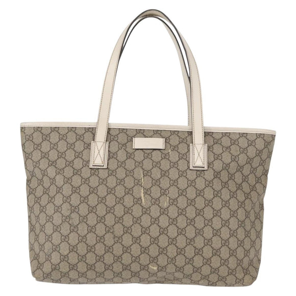 GUCCI GG Supreme Tragetasche PVC Beige Silber 211137 Auth bs30938