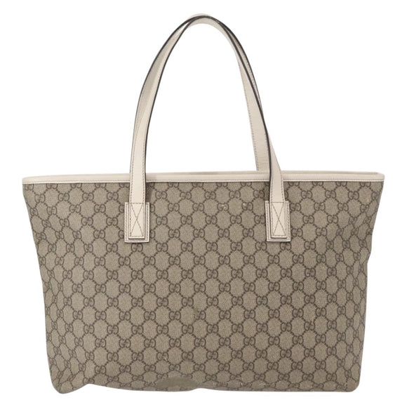 GUCCI GG Supreme Tragetasche PVC Beige Silber 211137 Auth bs30938