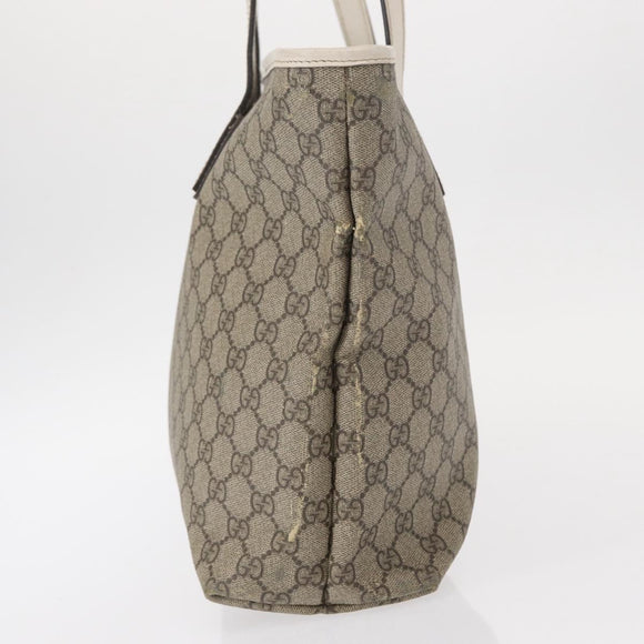 GUCCI GG Supreme Tragetasche PVC Beige Silber 211137 Auth bs30938