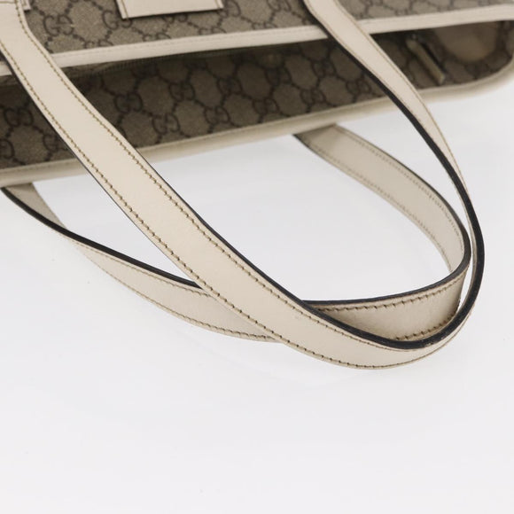 GUCCI GG Supreme Tragetasche PVC Beige Silber 211137 Auth bs30938