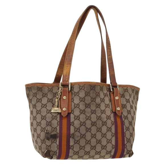 GUCCI GG Canvas Sherry Line Tote Bag Beige Gold 137396 Auth bs30941