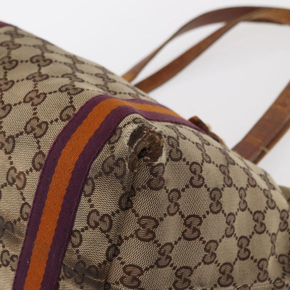 GUCCI GG Canvas Sherry Line Tote Bag Beige Gold 137396 Auth bs30941