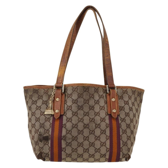 GUCCI GG Canvas Sherry Line Tote Bag Beige Gold 137396 Auth bs30941