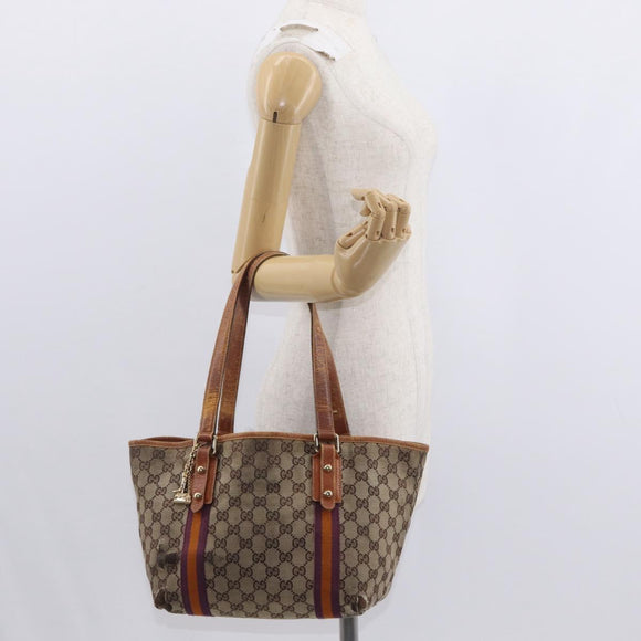 GUCCI GG Canvas Sherry Line Tote Bag Beige Gold 137396 Auth bs30941