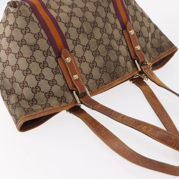 GUCCI GG Canvas Sherry Line Tote Bag Beige Gold 137396 Auth bs30941