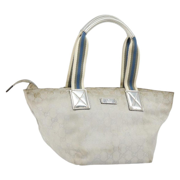 GUCCI GG Canvas Sherry Line Tote Bag Silver 131228 Auth bs30945