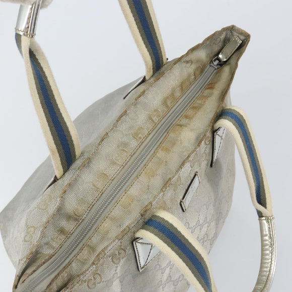GUCCI GG Canvas Sherry Line Tote Bag Silver 131228 Auth bs30945