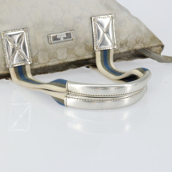 GUCCI GG Canvas Sherry Line Tote Bag Silver 131228 Auth bs30945