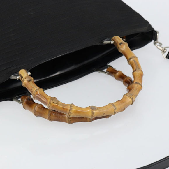 GUCCI Bamboo Hand Bag Canvas 2way Black Silver 002 2058 0439 5 Auth bs30947